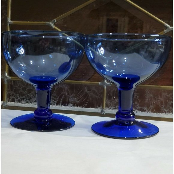 Unmarked Other - Set of 2 Cobalt Blue Crystal Champagne Cocktail Glasses dessert glass coupes 12z
